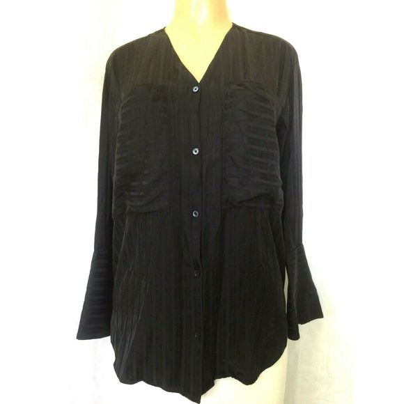 Wilfred Aritzia Zelie Shirt Satin Stripe Black XS - Picture 3 of 7
